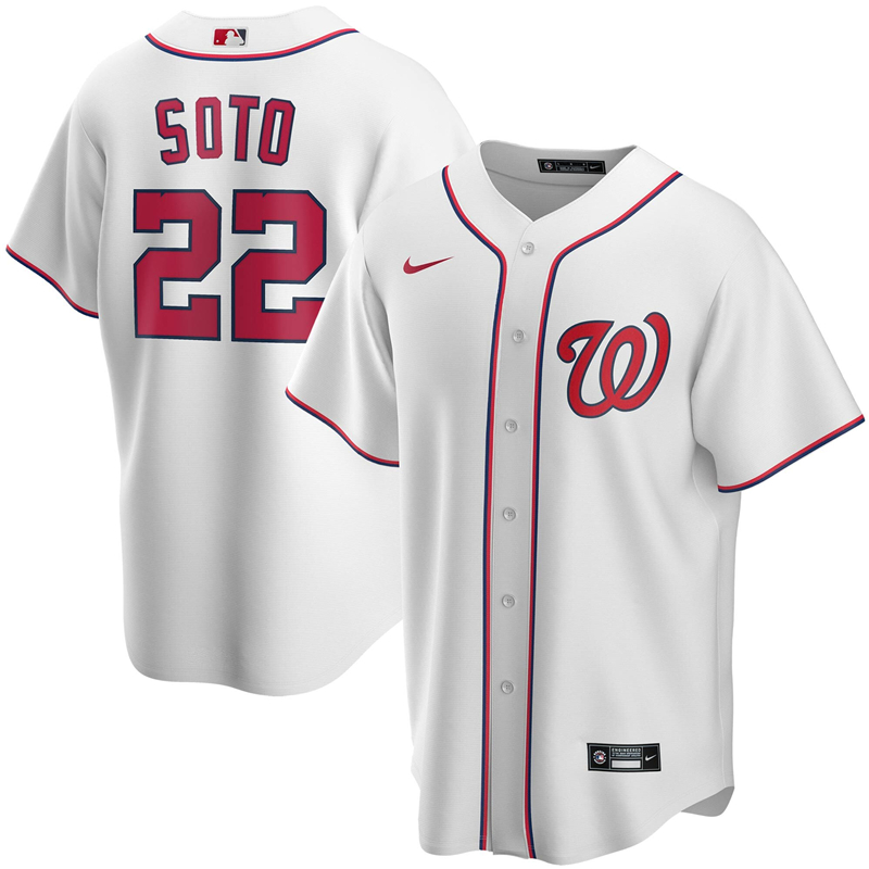 Men Washington Nationals #22 Juan Soto Nike White Home 2020 Replica Player Jersey 